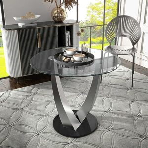 24/7 Shop at Home Brinley Modern Glass Top Counter Height Table, Pedestal Base, Seat 4 for Dining Room, Kitchen, Silver and Black