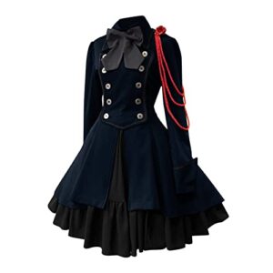 women costume medieval dress vintage lace up gothic costume cosplay dress corset evening gowns retro gown dark blue