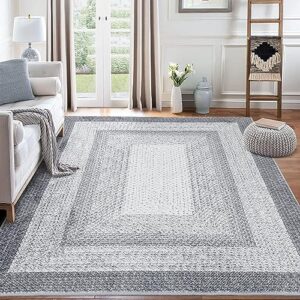 fashionwu modern area rug braided print non-shedding textured rug large rug for living room carpet non-slip accent rug soft bedroom floor cover aesthetic bedside floor mat 6 x 9, grey
