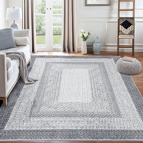 Fashionwu Modern Area Rug Braided Print Non-Shedding Textured Rug Large Rug for Living Room Carpet Non-Slip Accent Rug Soft Bedroom Floor Cover Aesthetic Bedside Floor Mat 6 x 9, Grey