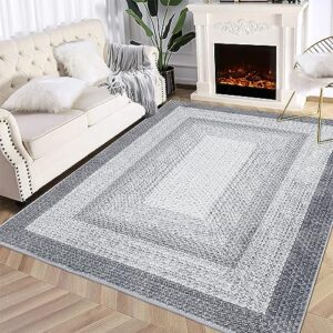 Fashionwu Modern Area Rug Braided Print Non-Shedding Textured Rug Large Rug for Living Room Carpet Non-Slip Accent Rug Soft Bedroom Floor Cover Aesthetic Bedside Floor Mat 6 x 9, Grey