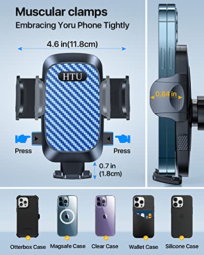 HTU【Upgrade Magnet for Magsafe Car Mount,【360°Suction Cup & Alloy Telescopic Arm】 Handsfree Powerful Magnetic Cell Phone Holder for Car Dashboard Windshield, for Phone 14 13 12 Pro Max Mini,Dark Blue
