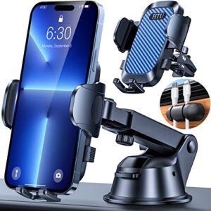 htu【upgrade magnet for magsafe car mount,【360°suction cup & alloy telescopic arm】 handsfree powerful magnetic cell phone holder for car dashboard windshield, for phone 14 13 12 pro max mini,dark blue