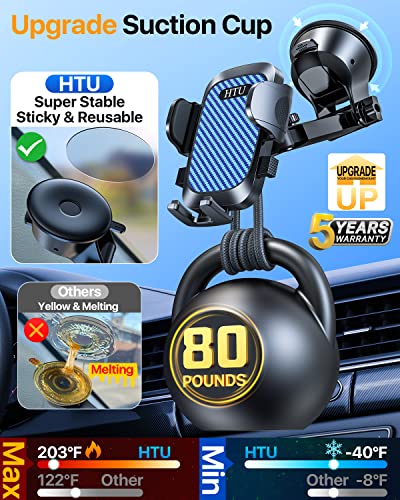 HTU【Upgrade Magnet for Magsafe Car Mount,【360°Suction Cup & Alloy Telescopic Arm】 Handsfree Powerful Magnetic Cell Phone Holder for Car Dashboard Windshield, for Phone 14 13 12 Pro Max Mini,Dark Blue