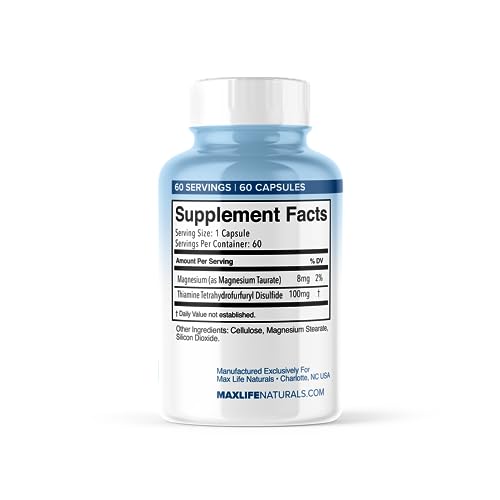 TTFD - B1 Max - Thiamine Vitamin B1 TTFD - 100mg - (Thiamine Tetrahydrofurfuryl Disulfide) Thiamine MAX, 60 Capsules by MAXLIFE NATURALS.