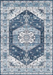 zacoo washable rug boho rug vintage 5x7 area rugs for living room bedroom dining room distressed non slip rugs carpet non shedding oriental rug tribal area rugs room decor navy blue