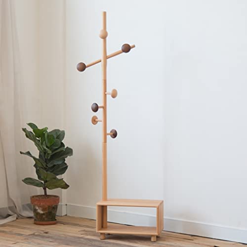 LUKEO Wooden Clothes Rack Design Floor Clothes Hat Rack Single Pole Standing Bedroom Furniture (Color : E, Size : As shown)