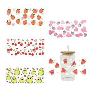 5 sheets fruits theme rub on transfer stickers uv dtf cup wrap transfer stickers for glass cups waterproof clear film transfer paper decal for crafts furniture