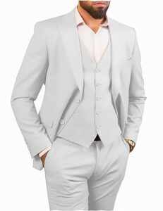 formal men's suits regular fit 3 piece tuxedos peak lapel jacket + vest + pants for wedding grooms(white,50s)