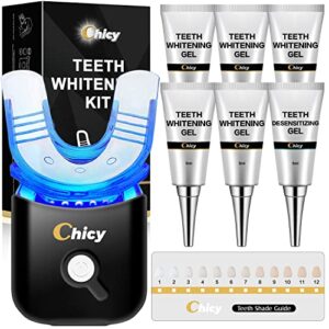 chicy 2023 upgraded teeth whitening kit – latest white edition, advanced home dental whitening system with led light, carbamide peroxide gel, custom trays - safe, effective, and fast results