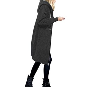 Zip Up Hoodies Women's Casual Long Tunic Sweatshirt Fall Winter Windproof Drawstring Hooded Jacket Outerwear with Pockets