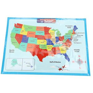 NUOBESTY Cognitive Learning Posters 4 Sheets United States map poster US map synthetic paper supply accessory accessories playroom decor accessory Cartoon hanging pictures