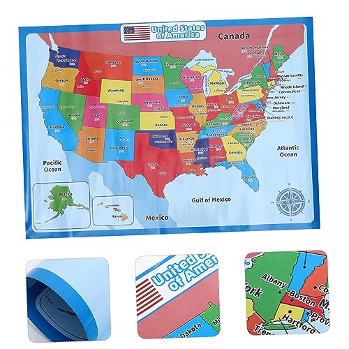 NUOBESTY Cognitive Learning Posters 4 Sheets United States map poster US map synthetic paper supply accessory accessories playroom decor accessory Cartoon hanging pictures