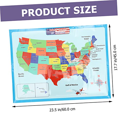 NUOBESTY Cognitive Learning Posters 4 Sheets United States map poster US map synthetic paper supply accessory accessories playroom decor accessory Cartoon hanging pictures