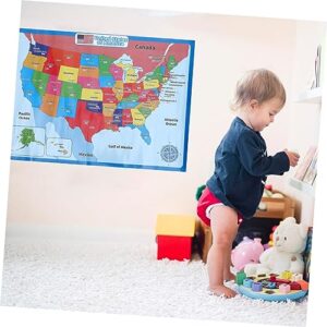 NUOBESTY Cognitive Learning Posters 4 Sheets United States map poster US map synthetic paper supply accessory accessories playroom decor accessory Cartoon hanging pictures
