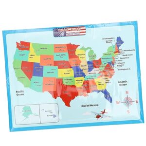 NUOBESTY Cognitive Learning Posters 4 Sheets United States map poster US map synthetic paper supply accessory accessories playroom decor accessory Cartoon hanging pictures