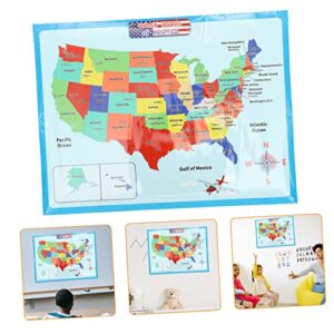 NUOBESTY Cognitive Learning Posters 4 Sheets United States map poster US map synthetic paper supply accessory accessories playroom decor accessory Cartoon hanging pictures