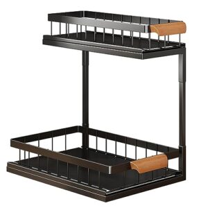 tainrunse sliding cabinet organizer kitchen shelf maximize storage with durable 2-tier rust-resistant metal construction for easy access under sink narrow black