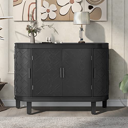 GODAFA Antique Pattern Accent Storage Cabinet with Wooden Sideboard-Ideal for Hallway, Entryway, Living Room, Bedroom, Black