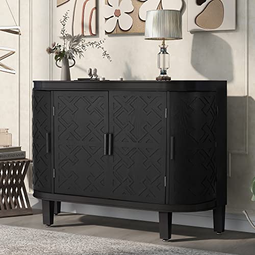 GODAFA Antique Pattern Accent Storage Cabinet with Wooden Sideboard-Ideal for Hallway, Entryway, Living Room, Bedroom, Black