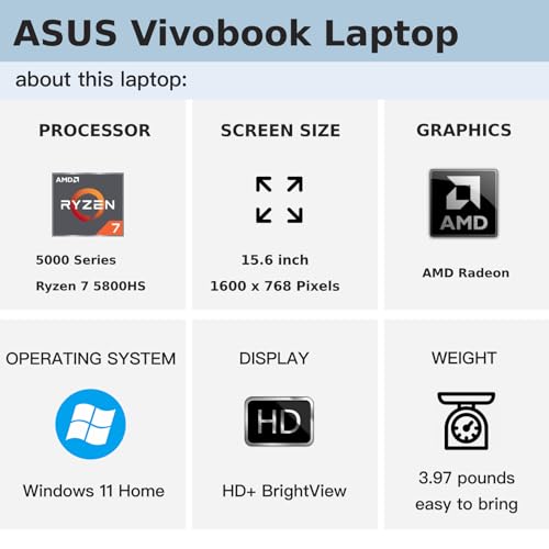 ASUS 2023 Newest Vivobook Laptop, 16" HD Display, AMD Ryzen 7 5800HS (8 core, Beats i7-1195G7), 12GB RAM, 512GB SSD, AMD Radeon Graphics, WiFi 6, Chiclet Keyboard, USB-A&C, Windows 11 Home