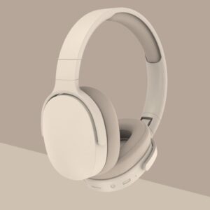 smart noise canceling bluetooth headphones, hifi foldable wireless headphones, ergonomic bluetooth 5.1 compatible, stereo around ear headphones, wireless headphones with mic (beige)