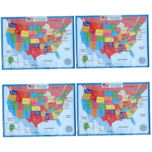 STOBOK Poster 4 Sheets United States map poster US map accessories supplies playroom decor accessory supply portable decorate Decorative paintings synthetic paper US Map