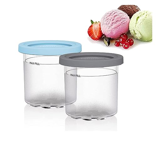 EVANEM 2/4/6PCS Creami Deluxe Pints, for Ninja Creami Accessories,16 OZ Ice Cream Pints Cup Safe and Leak Proof for NC301 NC300 NC299AM Series Ice Cream Maker,Gray+Blue-6PCS