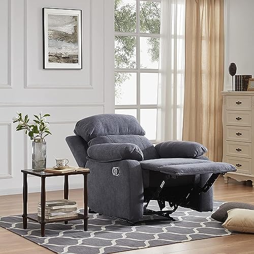 Dreamsir Recliner Chair Breathable Fabric Manual Single Sofa, Soft Living Room Chair Home Theater Lounge Seat, Removable Cushion, 34×34×38 inch, Grey