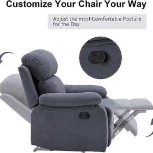 Dreamsir Recliner Chair Breathable Fabric Manual Single Sofa, Soft Living Room Chair Home Theater Lounge Seat, Removable Cushion, 34×34×38 inch, Grey