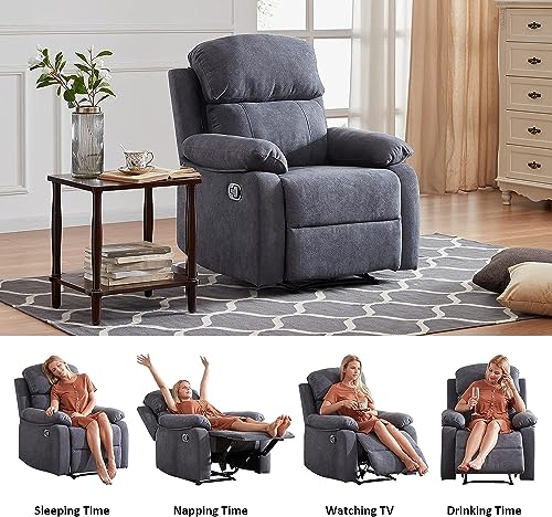 Dreamsir Recliner Chair Breathable Fabric Manual Single Sofa, Soft Living Room Chair Home Theater Lounge Seat, Removable Cushion, 34×34×38 inch, Grey