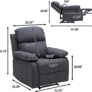 Dreamsir Recliner Chair Breathable Fabric Manual Single Sofa, Soft Living Room Chair Home Theater Lounge Seat, Removable Cushion, 34×34×38 inch, Grey