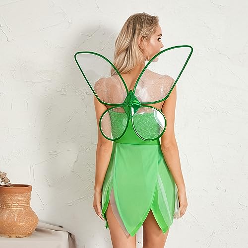 AvoDovA Costume Fairy Princess Dress Women Girls Fancy Halloween Birthday Dress Up Cosplay Outfit with Butterfly Wings (Women K-Green, L)