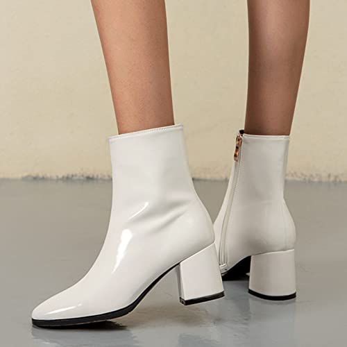 YfiDSJFGJ white thigh high boots side chunky plus ankle size leather high-heeled zipper women's mid calf platform heel pointed toe casual ankle rain boots fold over boots