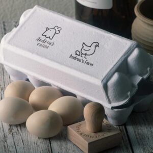 custom wooden egg box stamps, personalized rubber egg box stamps, fresh egg box stamps, farm box stamps, chicken coop with handle & print