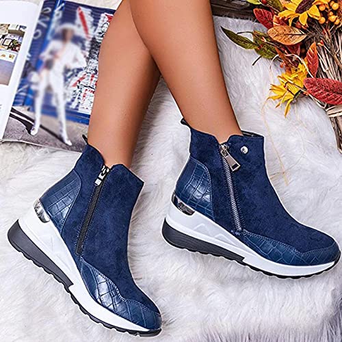 YfiDSJFGJ silver cowgirl boots for women boots colorblock thick-soled short wedges boot for outdoor platform heel soft toe non-slip casual booties silver boots