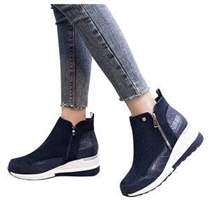 YfiDSJFGJ silver cowgirl boots for women boots colorblock thick-soled short wedges boot for outdoor platform heel soft toe non-slip casual booties silver boots