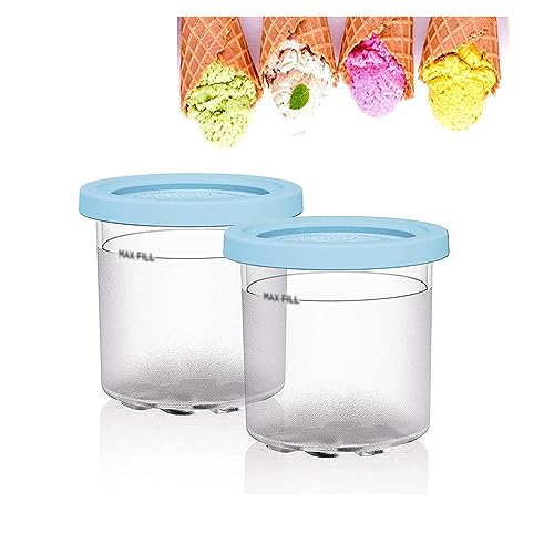 EVANEM 2/4/6PCS Creami Containers, for Ninja Ice Cream Maker Cups,16 OZ Ice Cream Pints Airtight and Leaf-Proof for NC301 NC300 NC299AM Series Ice Cream Maker,Blue-2PCS