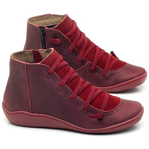 YfiDSJFGJ womens leather boots leather round casual lace-up shoe side toe flat zipper retro combat riding military flat heel steel-toe outdoor vintage booties comfortable womens cowgirl boots