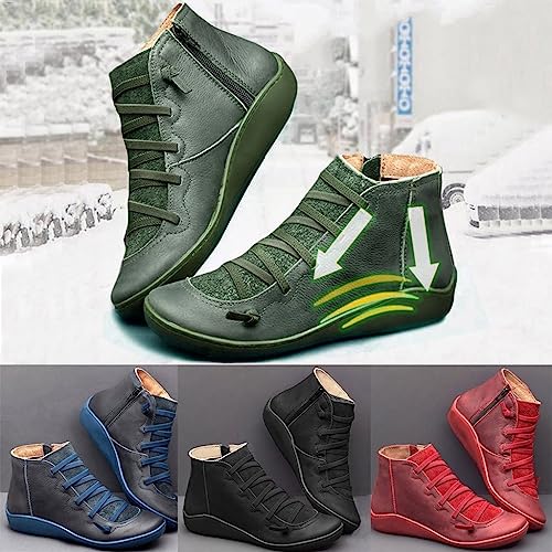 YfiDSJFGJ womens leather boots leather round casual lace-up shoe side toe flat zipper retro combat riding military flat heel steel-toe outdoor vintage booties comfortable womens cowgirl boots
