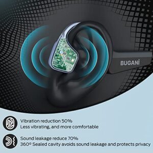 BUGANI Bone Conduction Headphones, Open Ear Headphones with Mic, Sweatproof & Waterproof Sports Wireless Headphones, 8H Playtime, Bluetooth 5.3, Type-C Fast Charge for Running, Driving, Hiking,Cycling