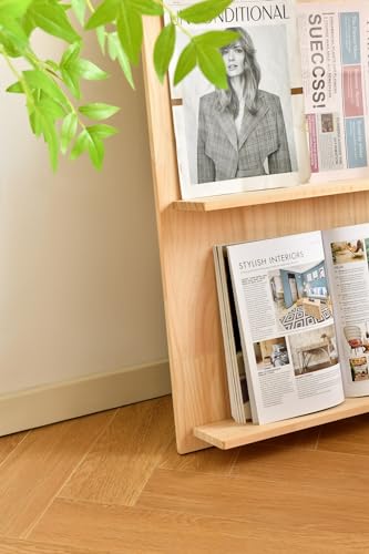 Heehee Solid Wood Bookshelf Bookcase Newspaper Rack Magazine Rack Arched Bookshelf Books and Newspaper Display Rack (3-Tier)