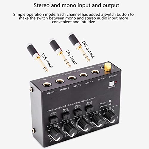 4 Channel Line Mixer, Metal Shell Independent Volume Control 4 Channel Studio Headphone Amplifier Strong Configuration Low Noise Simple Operation Mode for Home(#3)