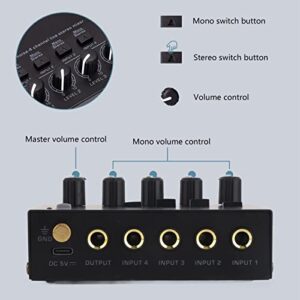 4 Channel Line Mixer, Metal Shell Independent Volume Control 4 Channel Studio Headphone Amplifier Strong Configuration Low Noise Simple Operation Mode for Home(#3)