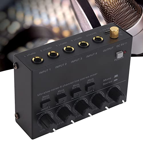 4 Channel Line Mixer, Metal Shell Independent Volume Control 4 Channel Studio Headphone Amplifier Strong Configuration Low Noise Simple Operation Mode for Home(#3)