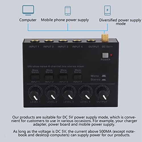 4 Channel Line Mixer, Metal Shell Independent Volume Control 4 Channel Studio Headphone Amplifier Strong Configuration Low Noise Simple Operation Mode for Home(#3)