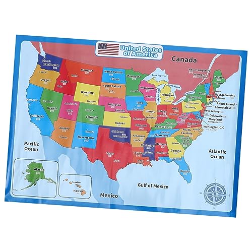 2 Sheets United States map poster US map supplies playroom decor supply accessories accessory supply Cartoon flip chart synthetic paper Operitacx