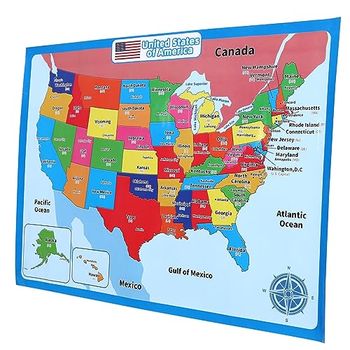 2 Sheets United States map poster US map supplies playroom decor supply accessories accessory supply Cartoon flip chart synthetic paper Operitacx