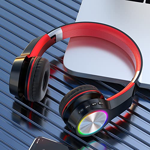 Wireless Headphones Foldable Gaming Headset Bluetooth Earphones Over Ear Headphones Wireless Headset with Deep Bass Built-in Mic Wired Mode On-Ear Gym Headphones (Red)