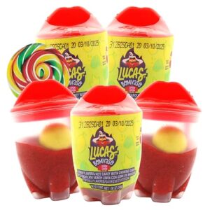 spicy mexican candy, hot lemon flavored soft paste with gumball, resealable lid, 1.06 ounces (pack of 5) lollipop swirl sticker included